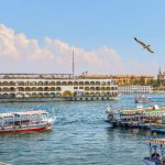 Touristic boats on river Nile in Luxor, Egypt