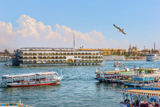 Touristic boats on river Nile in Luxor, Egypt